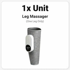 Gray leg massager with a white control panel on a white background