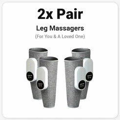 Two pairs of leg massagers on a white background with text indicating they are for two people.